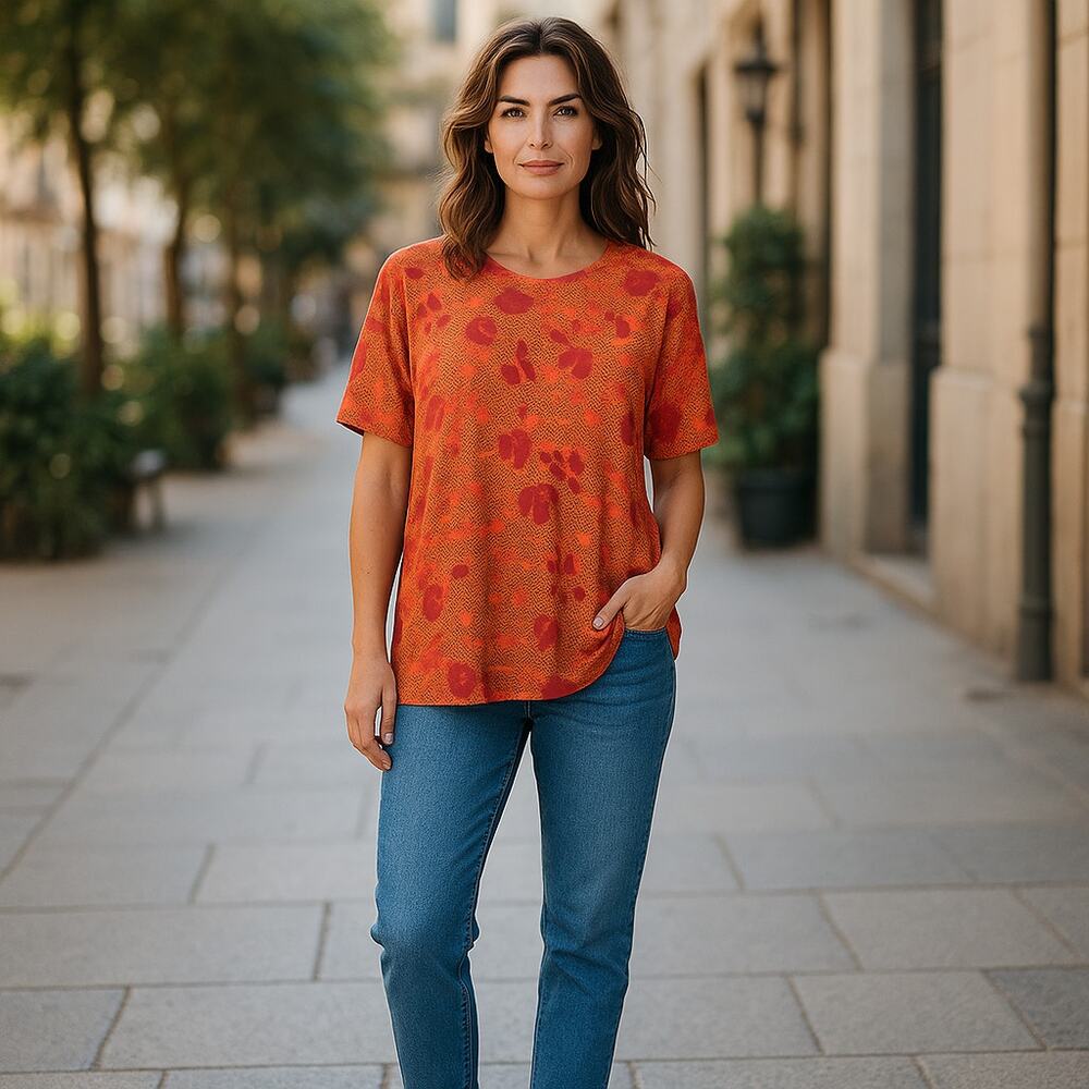 LuLaRoe Orange Brown‎ Red Blue Irma Top Tunic XXS NEW NWT Polka Dot - Picture 2 of 8